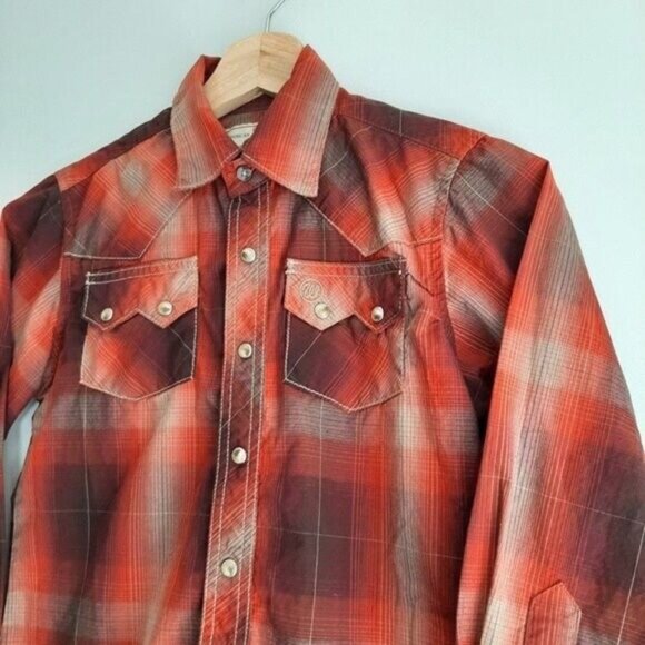 WRANGLER Western Pearl Snap Button Plaid Shirt Kids Sz M - Picture 4 of 11